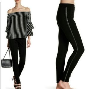 Romeo & Juliet Couture Black Ponte Pants Leather Trim Edgy Gunmetal Hardware